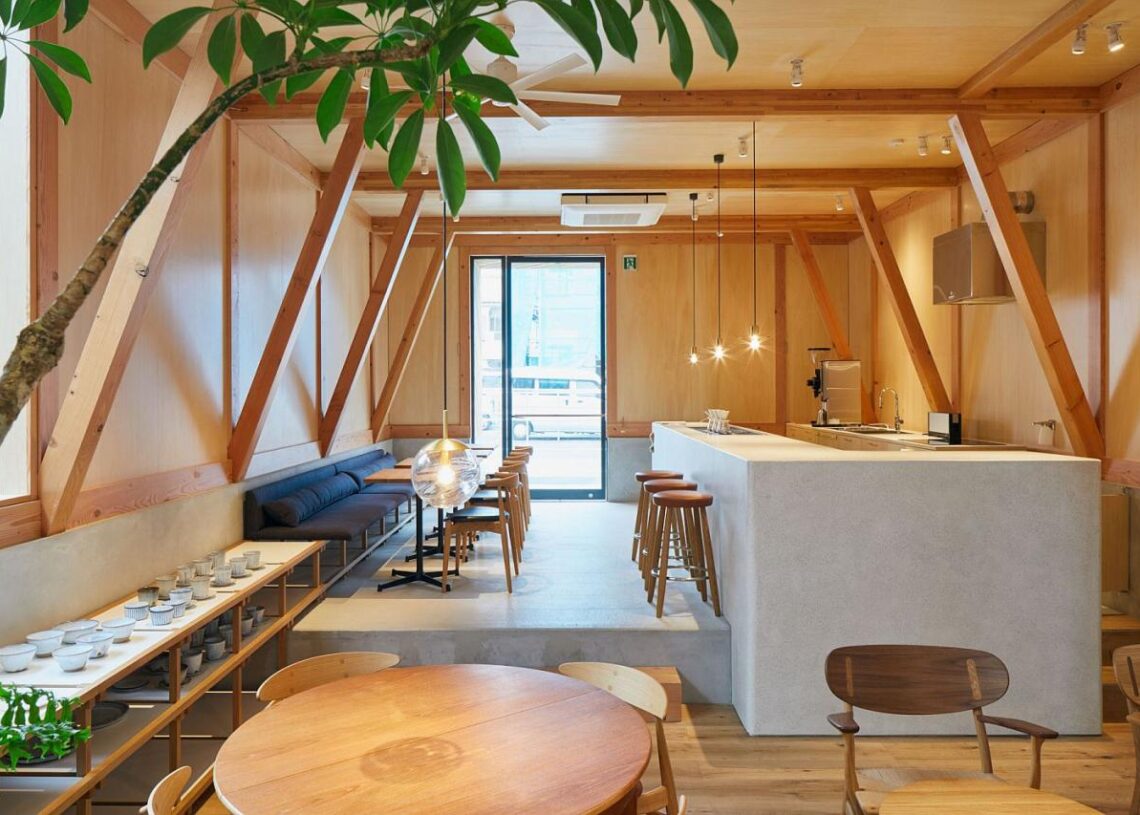 Modern Japanese Café with a Cozy Residence Above Makes a Woodsy Impression  | Decoist